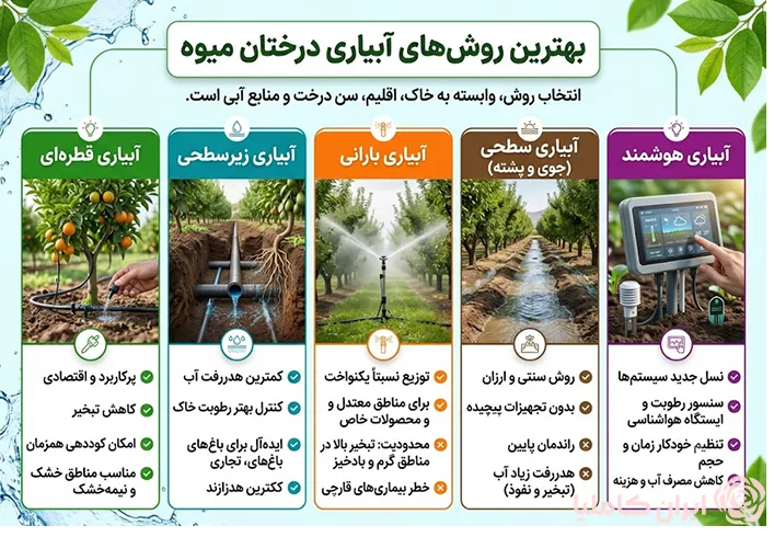 بهترین روش آبیاری درختان میوه